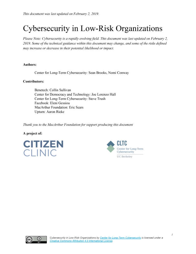 CLTC And Citizen Clinic Present Webinar On Cybersecurity In Low Risk Organizations CLTC UC