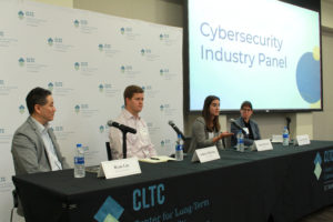 From left to right: Ryan Liu, Principal for Booz Allen Hamilton; Andrew McClure, Principal, ForgePoint Capital; Jenna McGrath, Cyber Economist, CyberCube; Ann Cleaveland, Executive Director, CLTC