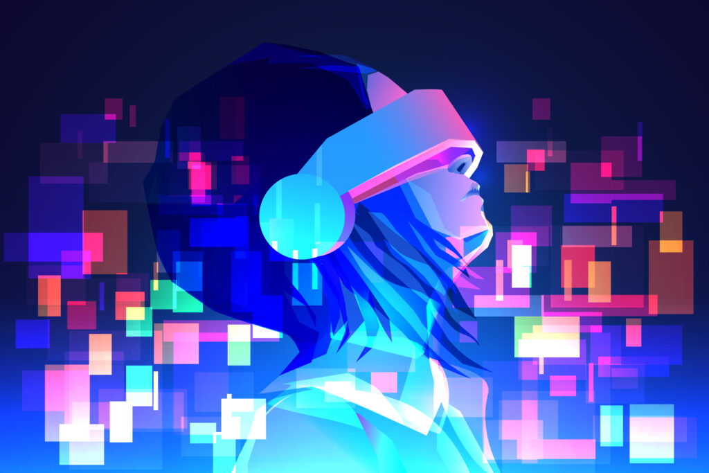 girl wearing VR goggles