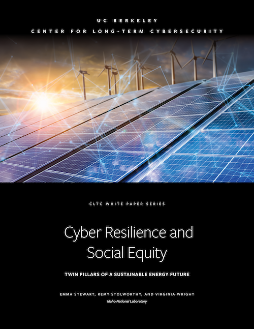 Cyber Resilience Social Equity report cover - showing sustainable energy grid with digital grid overlaid