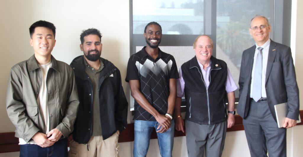 From left to right: Marlon Fu, Francisco Laplace, and Marsalis Gibson (all members of the UC Berkeley student research team); Tim Mather, founder of the Cal Cybersecurity Fellowship; and Eric Meyer, 